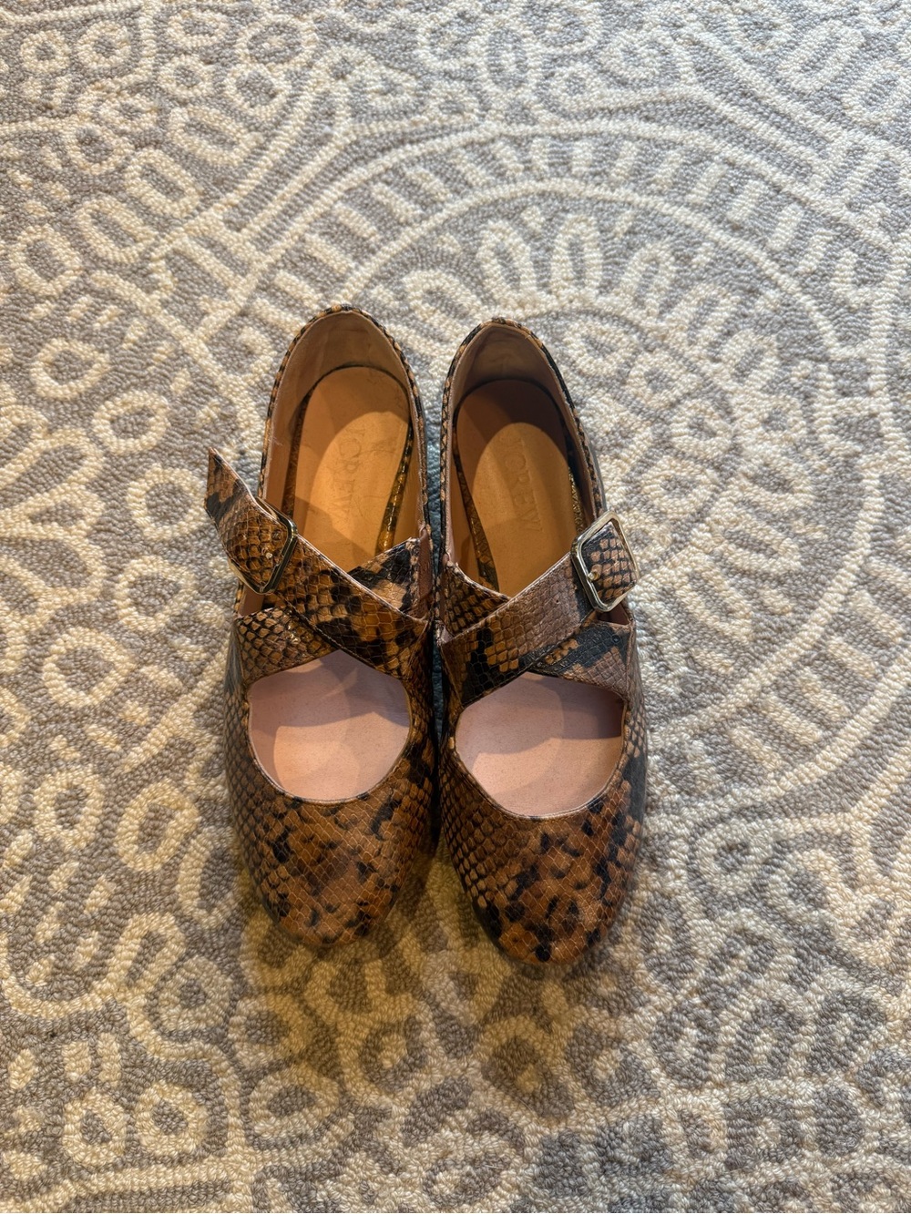 Women’s JCREW Brown Snakeskin Mary Jane Shoes with Buckle
